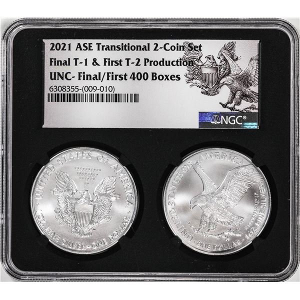 2021 $1 American Silver Eagle Transitional (2) Coin Set NGC Uncirculated First/Final Boxes