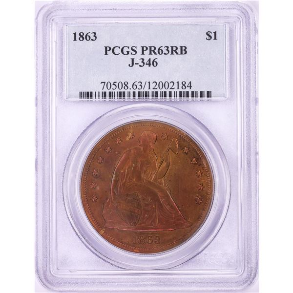 Pattern 1863 $1 Proof Seated Dollar Coin PCGS PR63RB Judd-346