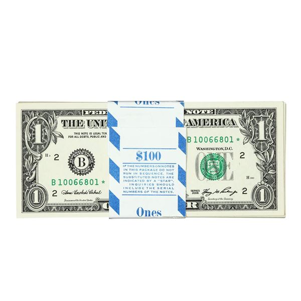 Pack of (100) Consecutive 2006 $1 Federal Reserve STAR Notes New York