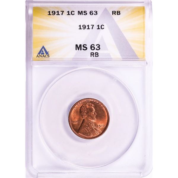 1917 Lincoln Wheat Cent Coin ANACS MS63 RB