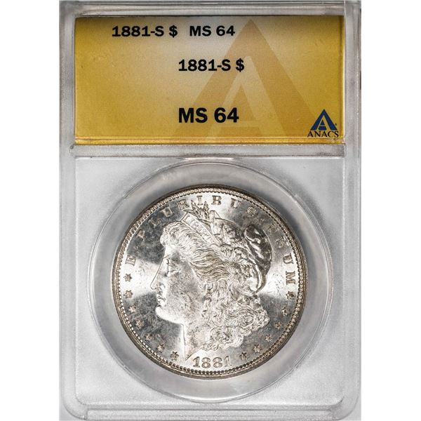 1881-S $1 Morgan Silver Dollar Coin ANACS MS64
