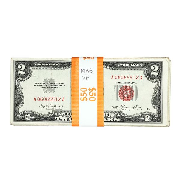 Lot of (25) 1953 $2 Legal Tender Notes - Very Fine