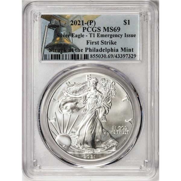 2021-(P) Type 1 $1 American Silver Eagle Coin PCGS MS69 First Strike Emergency Issue