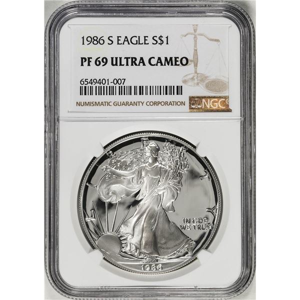 1986-S $1 Proof American Silver Eagle Coin NGC PF69 Ultra Cameo