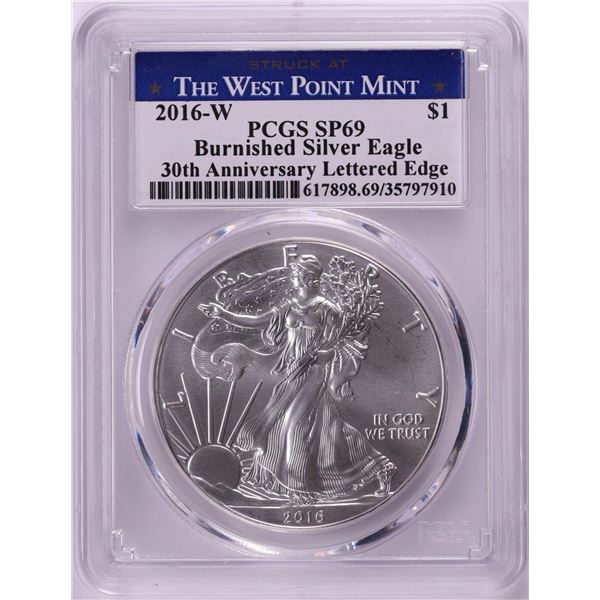 2016-W Lettered Edge $1 Burnished American Silver Eagle Coin PCGS SP69 West Point