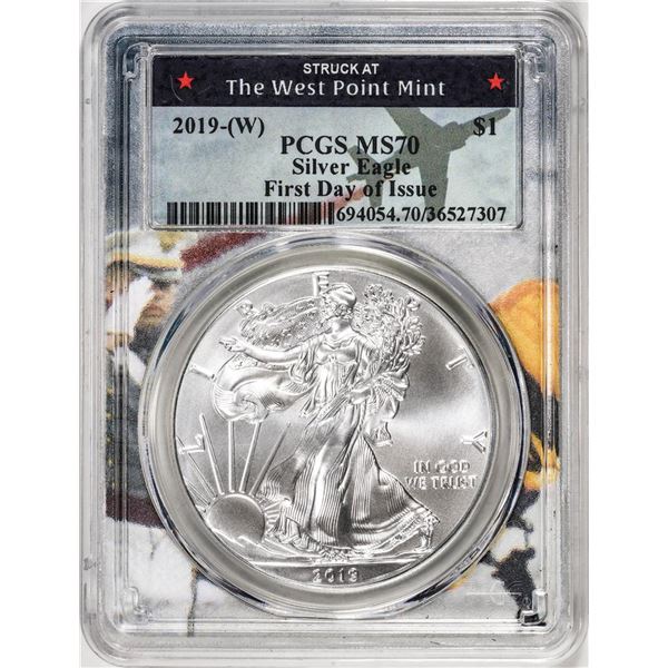 2019-(W) $1 American Silver Eagle Coin PCGS MS70 First Day of Issue West Point Mint