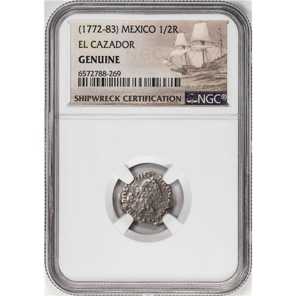 El Cazador Shipwreck (1772-83) Mexico 1/2 Real Silver Coin NGC Genuine w/ Story Card