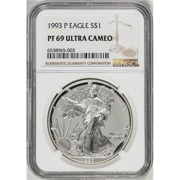 1993-P $1 Proof American Silver Eagle Coin NGC PF69 Ultra Cameo