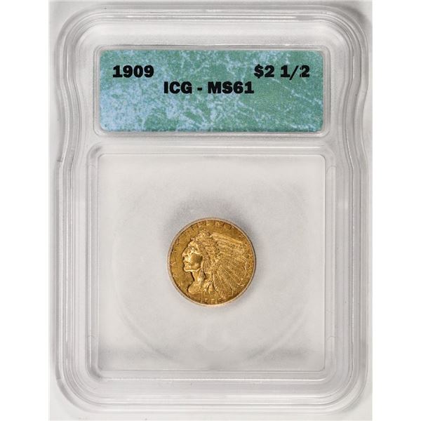 1909 $2 1/2 Indian Head Quarter Eagle Gold Coin ICG MS61