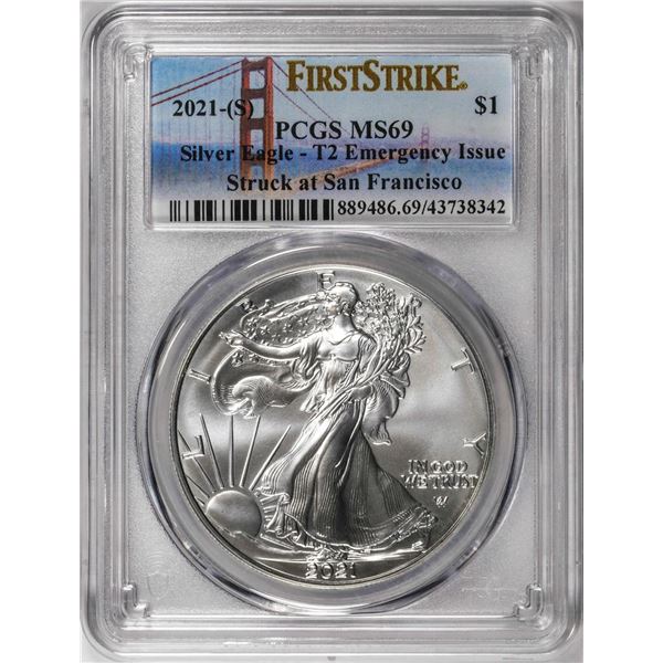 2021-(S) Type 2 $1 American Silver Eagle Coin PCGS MS69 First Strike Emergency Issue