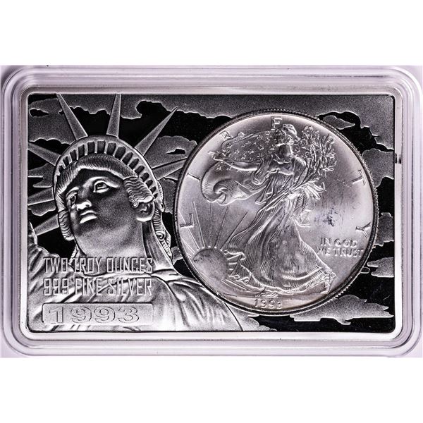 1993 $1 American Silver Eagle Coin & 2oz Silver Bar Set