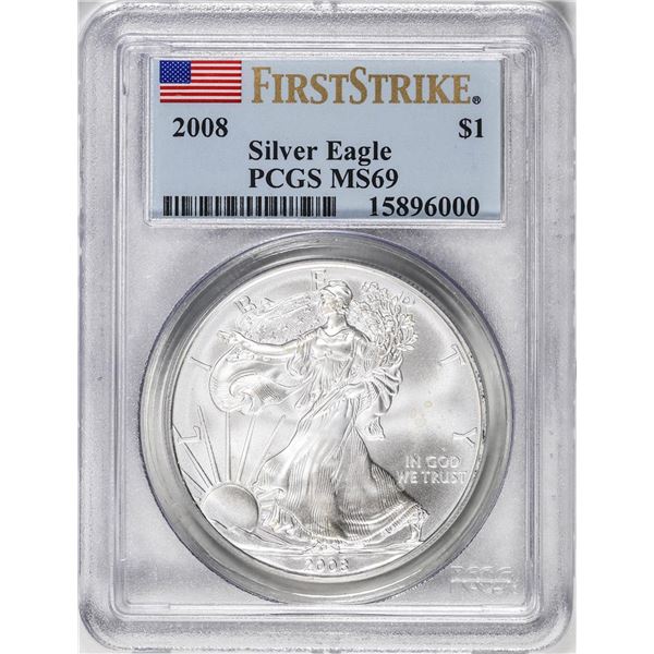 2008 American Silver Eagle Coin PCGS MS69 First Strike