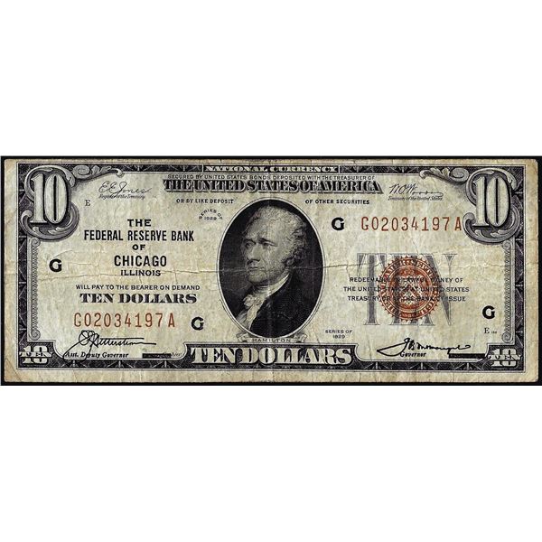 1929 $10 Federal Reserve Bank Note Chicago