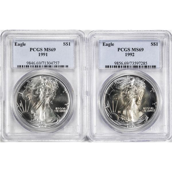 Lot of 1991-1992 $1 American Silver Eagle Coins PCGS MS69