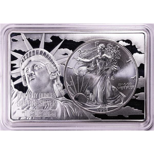 1996 $1 American Silver Eagle Coin & 2oz Silver Bar Set