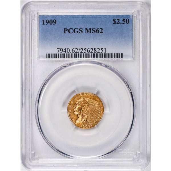 1909 $2 1/2 Indian Head Quarter Eagle Gold Coin PCGS MS62
