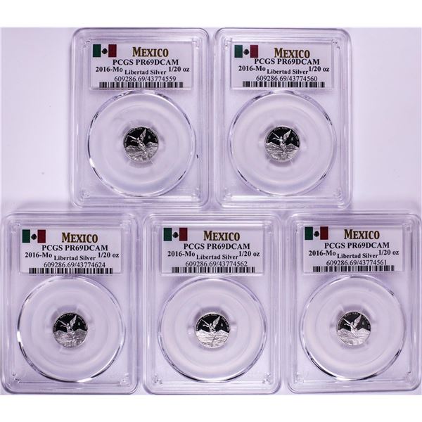 Lot of (5) 2016-Mo Mexico Proof 1/20 oz Silver Libertad Coin PCGS PR69DCAM