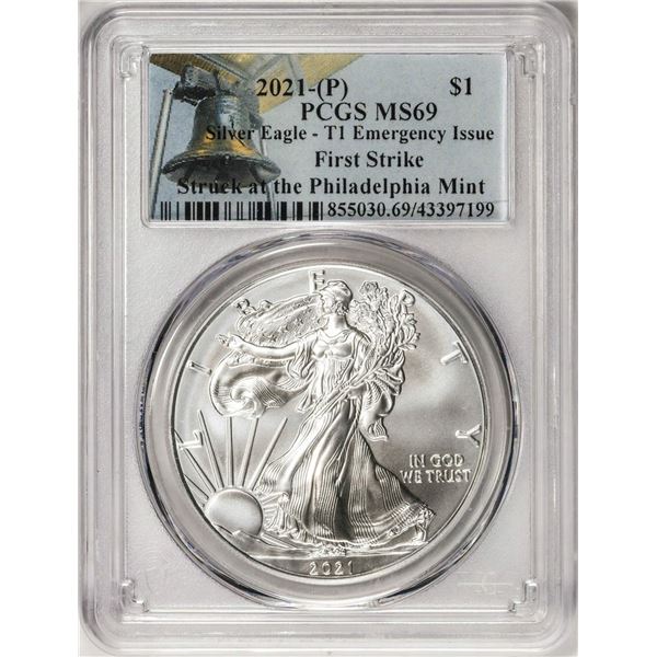 2021-(P) Type 1 $1 American Silver Eagle Coin PCGS MS69 First Strike Emergency Issue