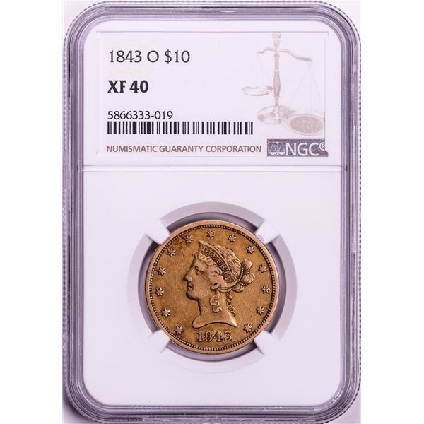 1843-O $10 Liberty Head Eagle Gold Coin NGC XF40