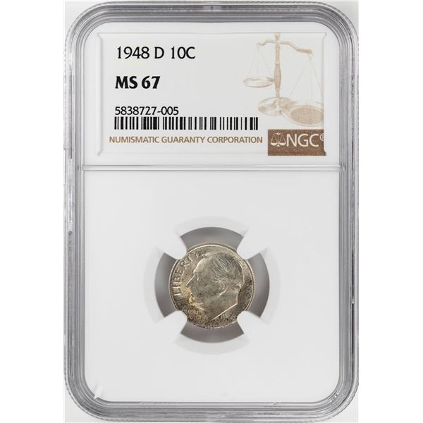 1948-D Roosevelt Dime Coin NGC MS67