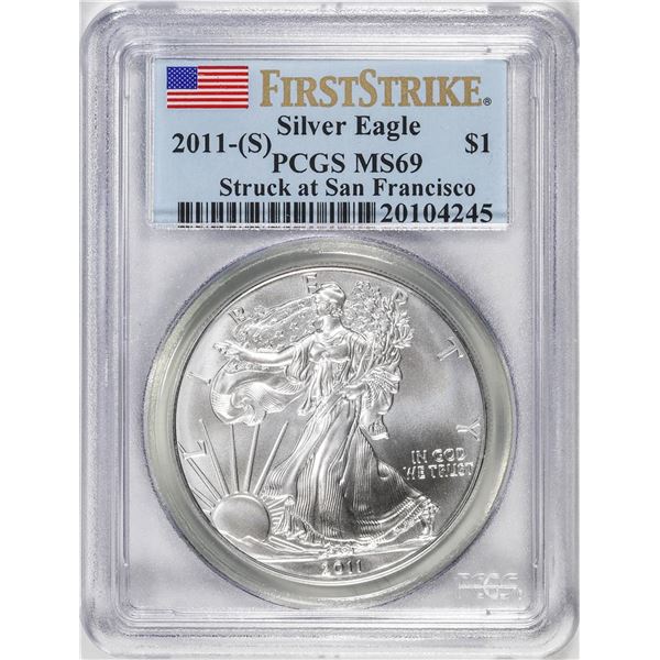 2011-(S) $1 American Silver Eagle Coin PCGS MS69 First Strike