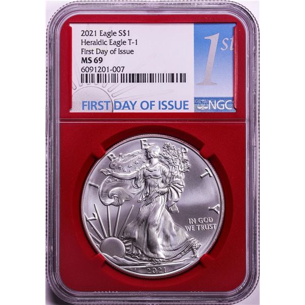 2021 Type 1 $1 American Silver Eagle Coins NGC MS69 FDOI Red Core