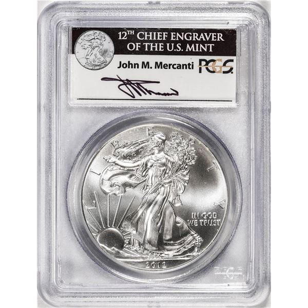 2012 $1 American Silver Eagle Coin PCGS MS70 First Strike John Mercanti Signature