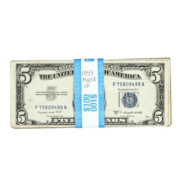 Lot of (20) Mixed Series 1953 $5 Silver Certificate Notes - Very Fine