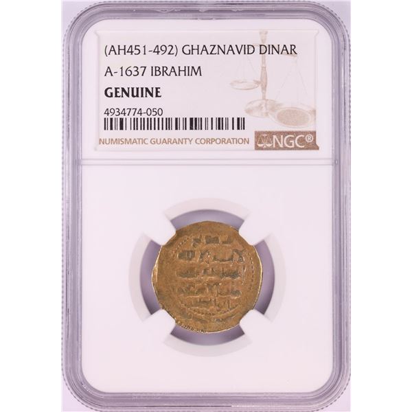 AH451-492 Ghaznavid Dinar A-1637 Ibrahim Gold Coin NGC Genuine