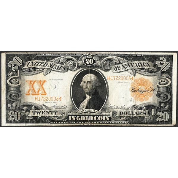 1906 $20 Gold Certificate Note