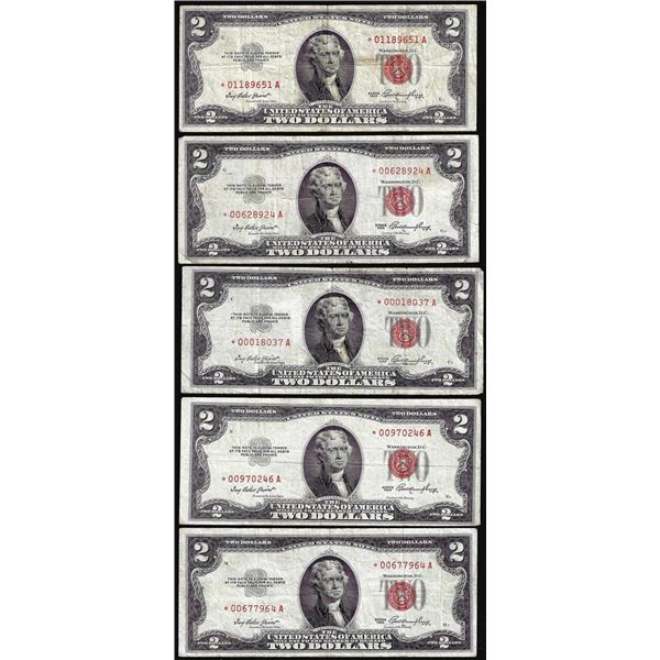 Lot of (5) 1953 $2 Legal Tender Star Notes