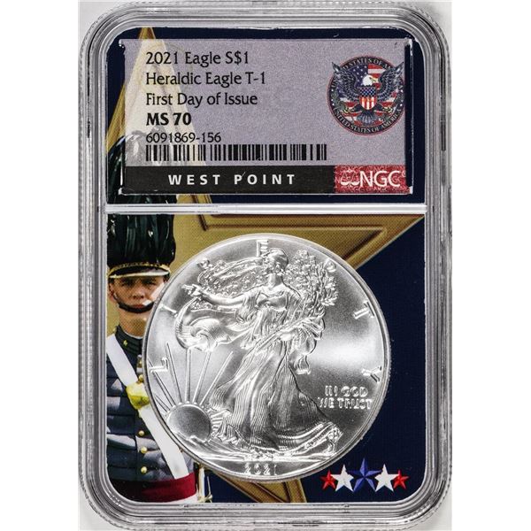 2021 Type 1 $1 Heraldic American Silver Eagle Coin NGC MS70 FDOI West Point