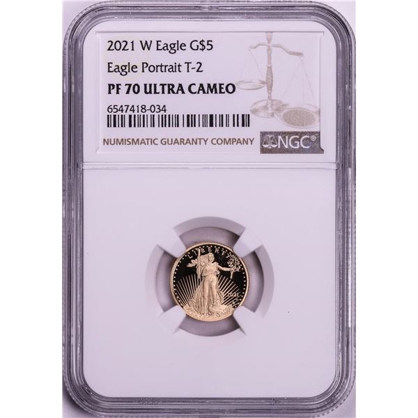 2021-W Type 2 $5 Proof American Gold Eagle Coin NGC PF70 Ultra Cameo