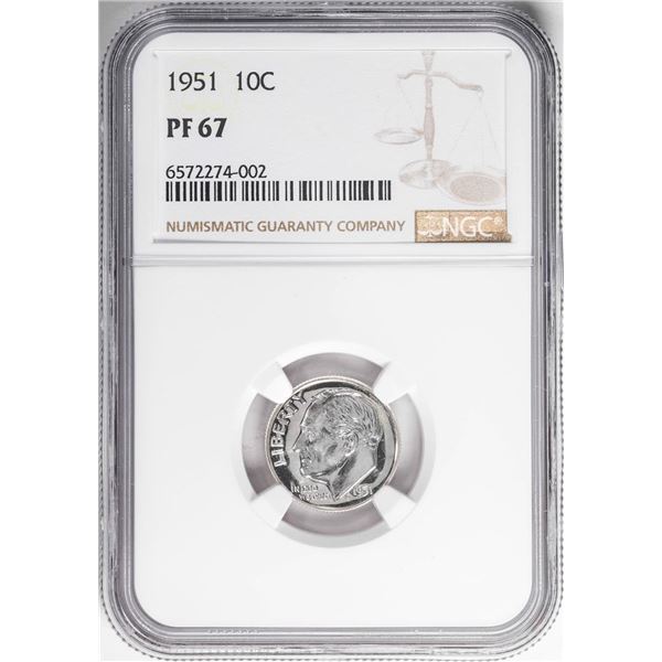 1951 Proof Roosevelt Dime Coin NGC PF67