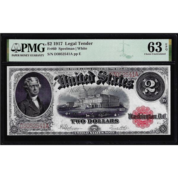 1917 $2 Legal Tender Note Fr.60 PMG Choice Uncirculated 63EPQ