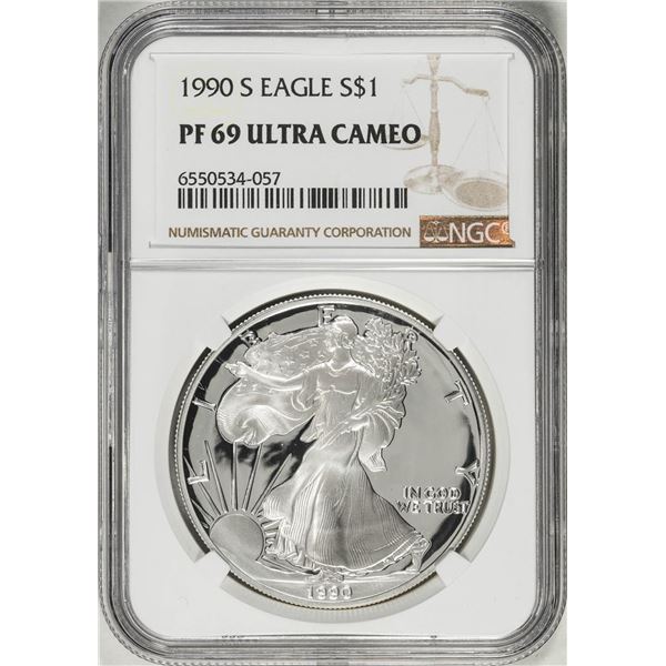 1990-S $1 Proof American Silver Eagle Coin NGC PF69 Ultra Cameo