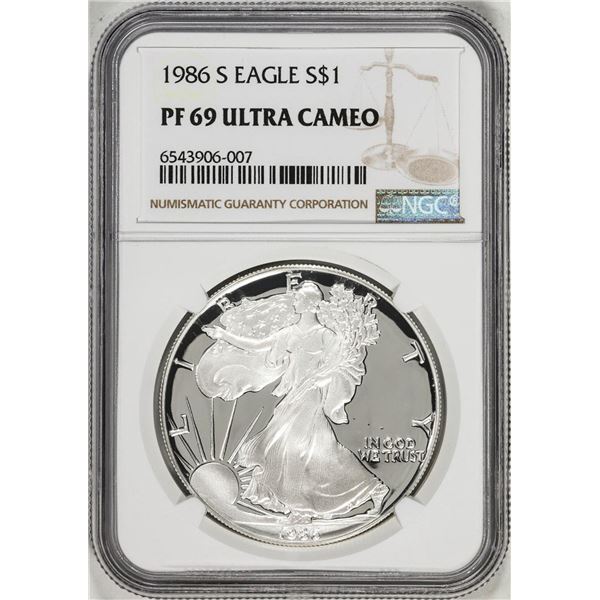 1986-S $1 Proof American Silver Eagle Coin NGC PF69 Ultra Cameo