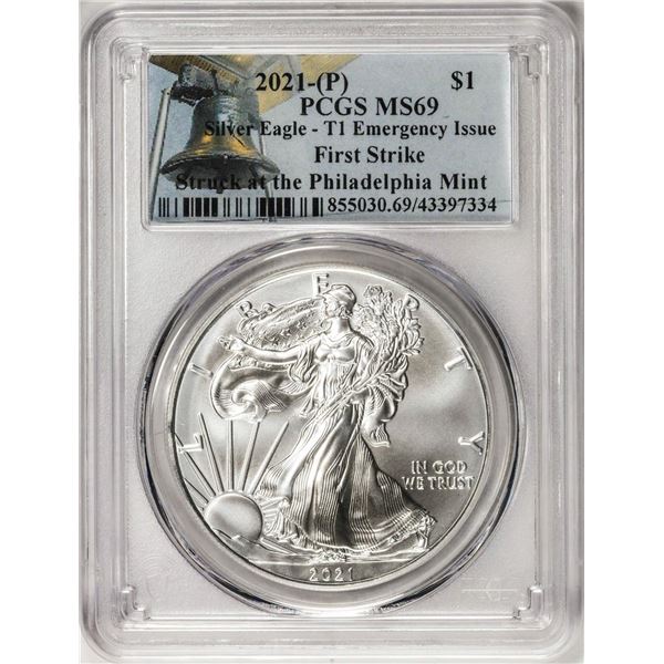 2021-(P) Type 1 $1 American Silver Eagle Coin PCGS MS69 First Strike Emergency Issue