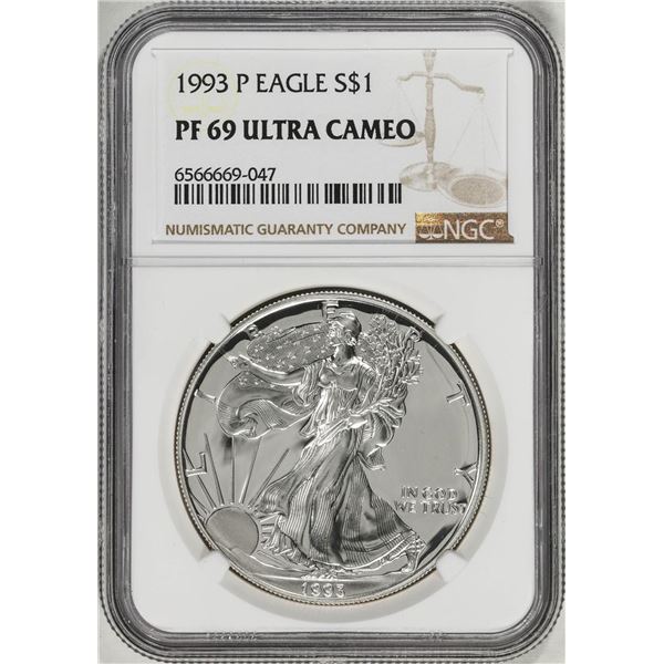 1993-P $1 Proof American Silver Eagle Coin NGC PF69 Ultra Cameo