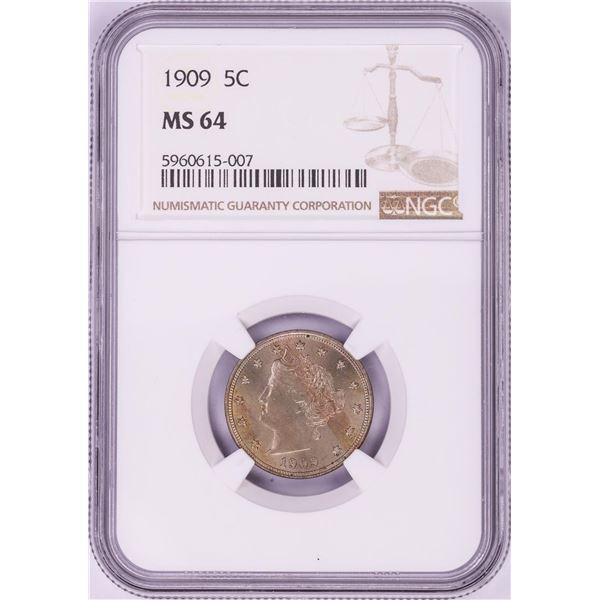 1909 Liberty V Nickel Coin NGC MS64