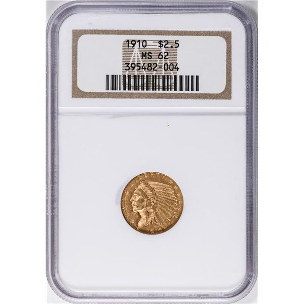 1910 $2 1/2 Indian Head Quarter Eagle Gold Coin NGC MS62