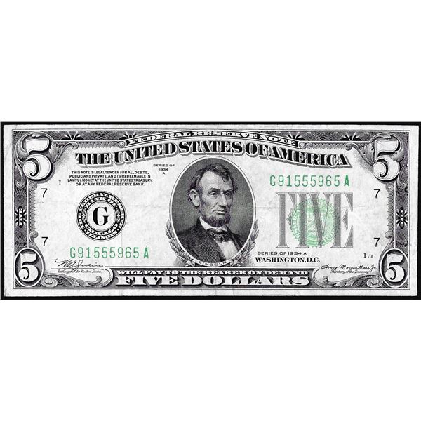 1934A $5 Federal Reserve Note Chicago