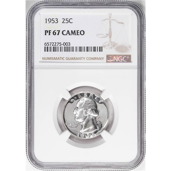 1953 Proof Washington Quarter Coin NGC PF67 Cameo
