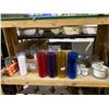 Image 1 : SHELF LOT OF ASSORTED CANDLES, CANDLE VASES, IKEA ADLAD CANDLES, DISHES