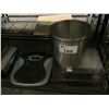 Image 2 : SHELF LOT WITH STAINLESS STEEL WASTE BIN, SCALE, SOAP DISPENSER, AND MORE