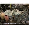 Image 2 : SHELF LOT OF GLASSWARE, SERVING PLATES, TABLE LAMPS, AND VASES