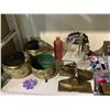 Image 2 : ASSORTED BRASS ITEMS (INK WELL, POTS, & MORE) ASSORTED MARKERS, LAMPS, POT AND CUP SET, & MORE