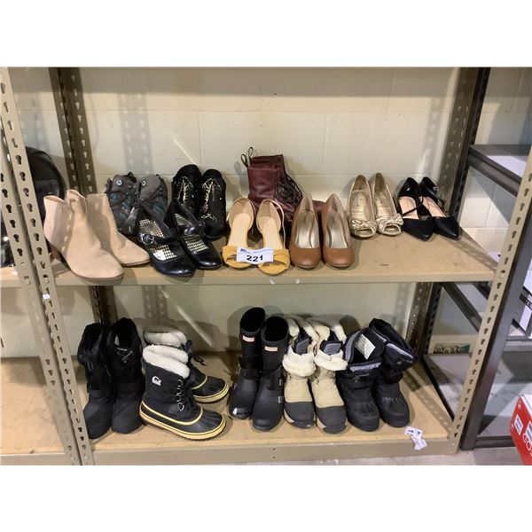 ASSORTED WOMEN'S SHOES AND BOOTS SIZE 8-9.5 BRANDS INCLUDING; HUNTER, SOREL, AMERICAN EAGLE, & MORE