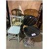 Image 2 : LOT OF ASSORTED FURNITURE, AND LIGHTS, SIDEBOARD, FLOOR LAMPS, ANTIQUE CHAIRS, AND MORE