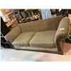 Image 2 : GREEN ROLLED ARM WOOD AND CLOTH SOFA *MISSING BACK CUSHIONS*